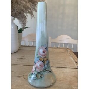 1920's FRAUNFELTER Ohio Bone China Bud Vase Hand Painted 8.25" Floral